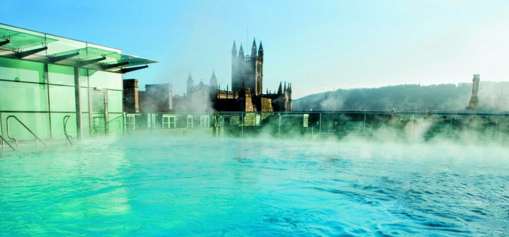 Steam risiing off the roof top pool